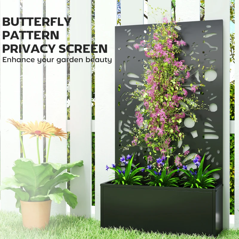 Outsunny Metal Garden Bed with Trellis for Climbing Plants, Freestanding or Wall Mounted Flower Bed for Garden, Patio, Balcony