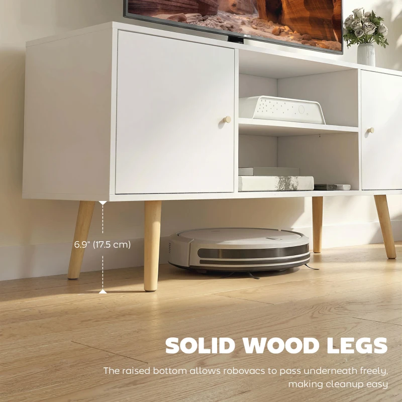HOMCOM TV Stand Cabinet for TVs up to 55 Inches, Entertainment Unit with Storage Shelves and Wood Legs for Living Room, White