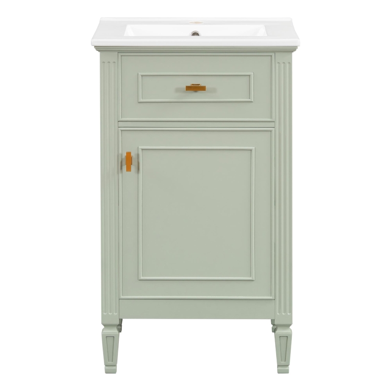 Functional Bathroom Vanity with Ceramic Sink and Tip-Out Top Drawer, Perfect Cabinet for Compact Bathrooms, 20" L x 18.5" W x 33.5" H, Green