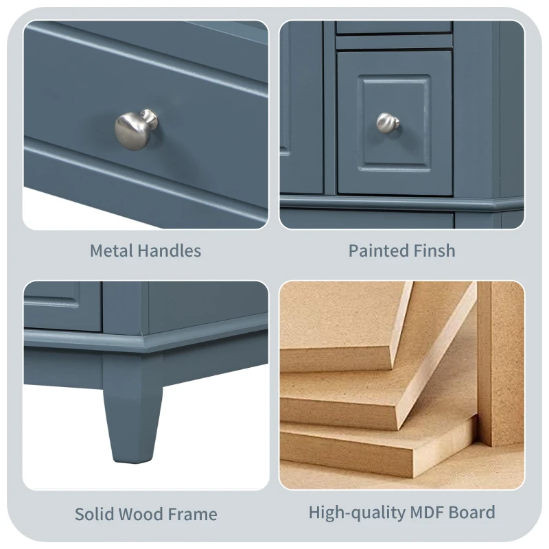 Spacious Bathroom Vanity with 3 Drawers and One-Door Cabinet, Freestanding Cabinet for Small Bathrooms, 24" L x 18.5" W x 34" H, Blue Gray