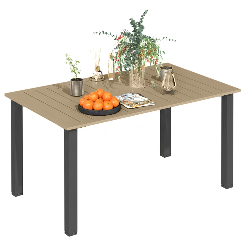 Outsunny 59" Outdoor Patio Table with Umbrella Hole, Outdoor Dining Table with Slatted Tabletop for Backyard Garden, Brown