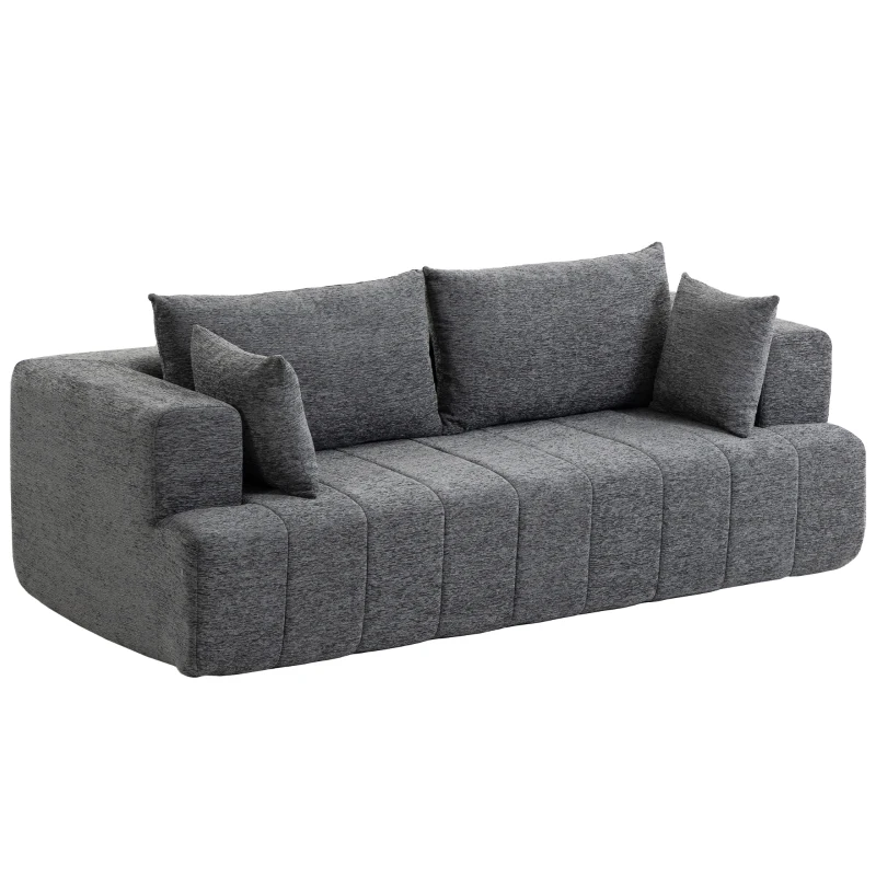 HOMCOM 3 Seater Sofa, Chenille Boneless Cloud Couch with Thick Spring Cushion, Wide and Deep Seat, Wide Armrests, Grey