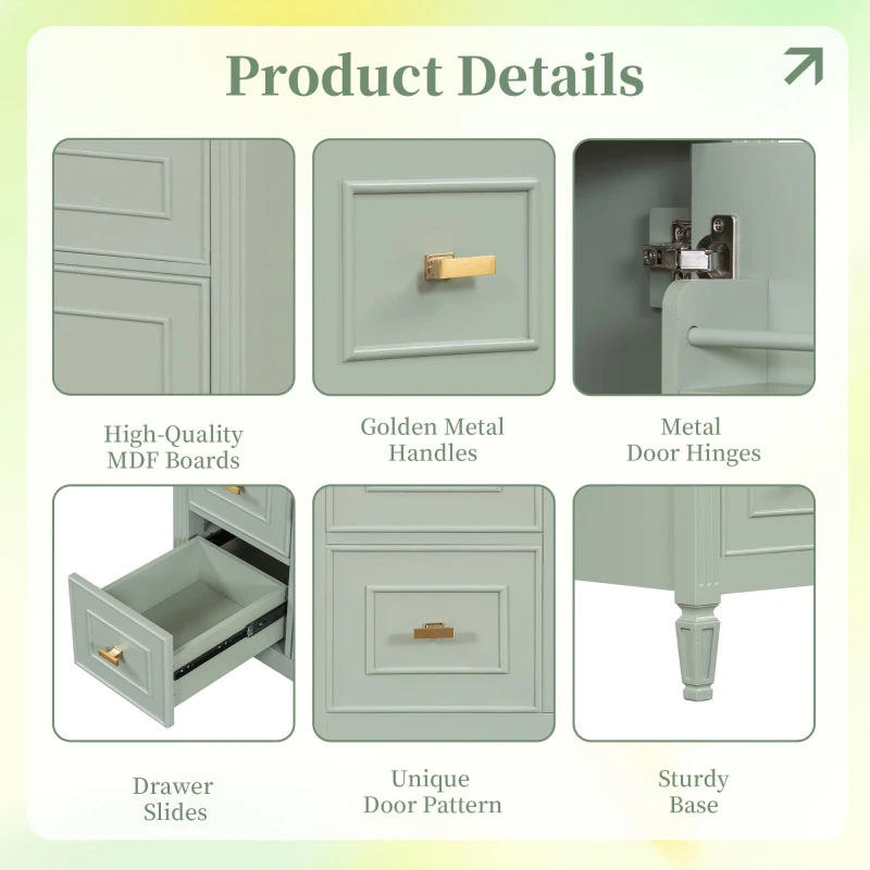 Spacious Vanity with Tip-Out Top Drawer and 2 Left-Side Drawers, Ideal Cabinet for Small-To-Medium Bathrooms, 30" L x 18.5" W x 33.5" H, Green