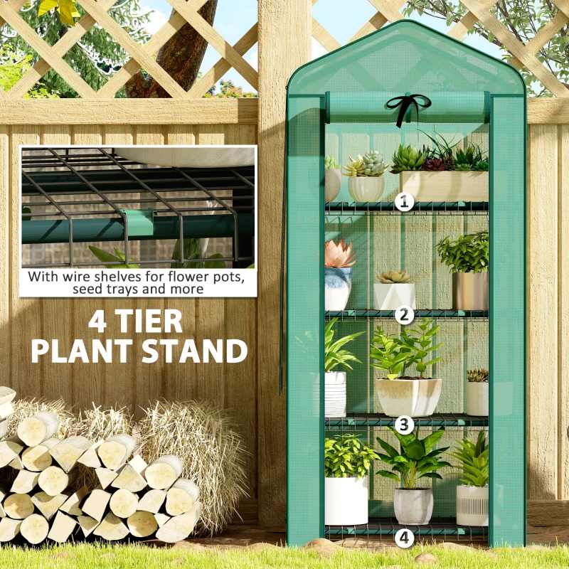 Outsunny Mini Greenhouse with Screen Roof, Portable Small Greenhouse with Roll-Up Zipper Door, 27.6" x 19.7" x 62.2", Green