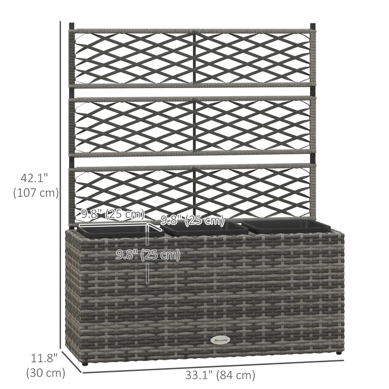 Outsunny Wicker Raised Garden Bed with Trellis, 42" Tall Outdoor Planter Box, Mixed Grey