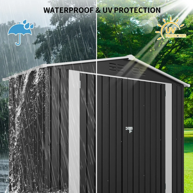 Vented Bike Storage House with Reinforced Roof Beams, Outdoor Metal Storage Shed for Backyard, 93.5'' L x 43.5'' W x 72.5'' H, Black