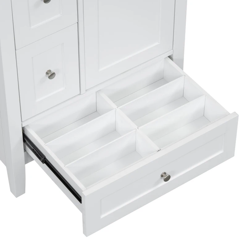 Ample Bathroom Vanity with 2 Upper Drawers and Removable Bottom Drawer, Ideal Cabinet for Small Bathrooms, 24" L x 18.5" W x 34" H, White