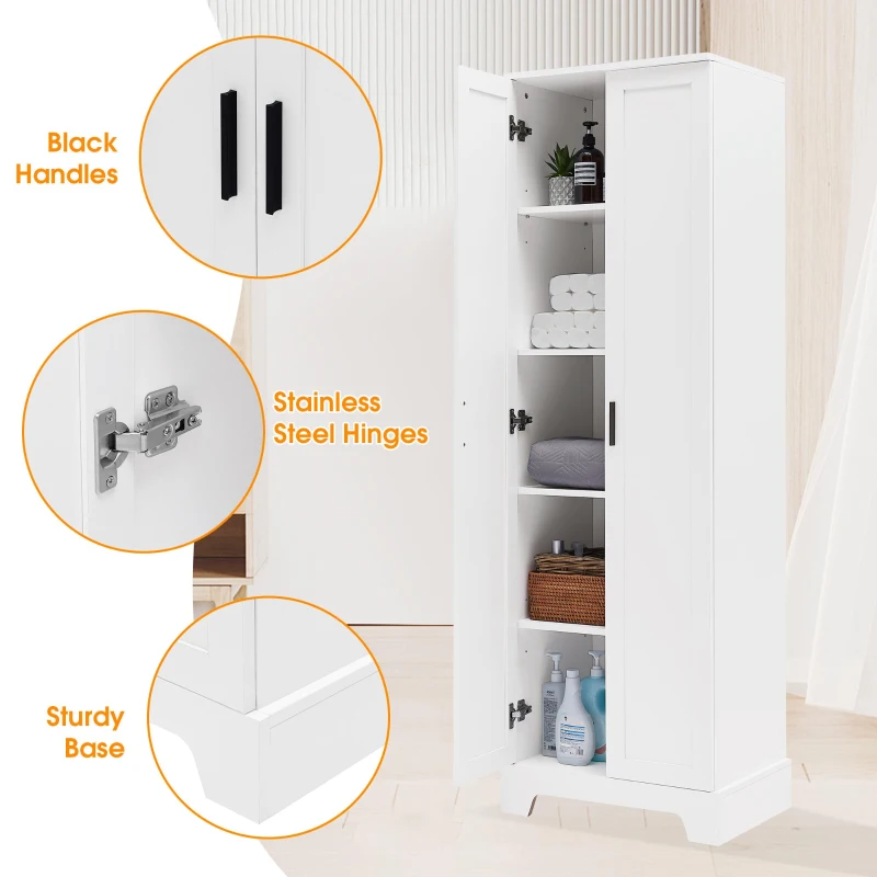 Multi-functional Storage Cabinet with Adjustable and Fixed Shelves, Tall Organizer Cabinet for Bathroom and Office, 23.5'' L x 17'' W x 71'' H, White