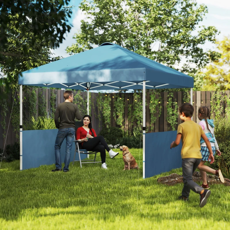 Outsunny 10' x 10' Pop Up Canopy Tent with 2 Half Sidewalls, UV50+ Instant Sun Shelter with Wheeled Carry Bag, Sea Blue