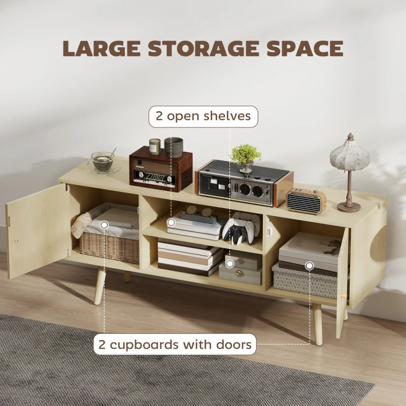 HOMCOM TV Stand Cabinet for TVs up to 55 Inches, Entertainment Unit with Storage Shelves and Wood Legs for Living Room