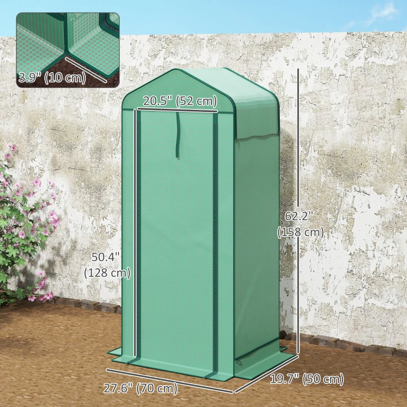 Outsunny Mini Greenhouse with Screen Roof, Portable Small Greenhouse with Roll-Up Zipper Door, 27.6" x 19.7" x 62.2", Green