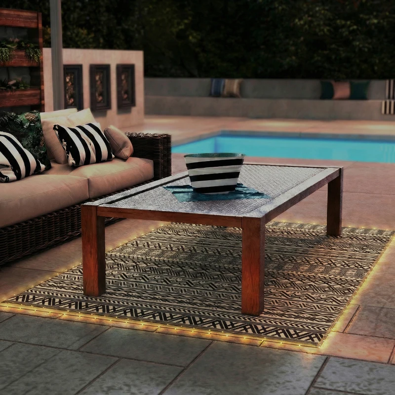 Outsunny Outdoor Rug Carpet with USB Lights Reversible Patio Rug with Carry Bag for Camping 12' x 9'