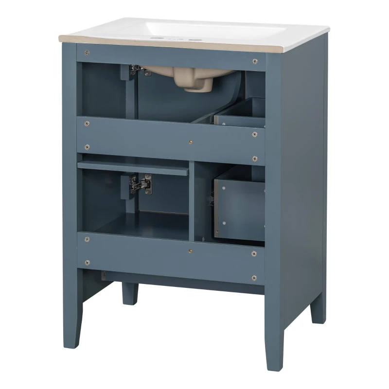 Ample Bathroom Vanity with 2 Upper Drawers and Removable Bottom Drawer, Ideal Cabinet for Small Bathrooms, 24" L x 18.5" W x 34" H, Blue Gray