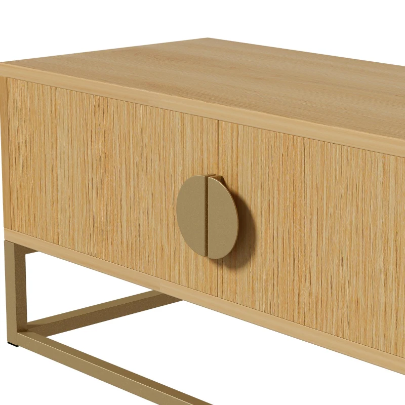 Spacious TV Cabinet with 4 Cabinet Doors, Smooth Sideboard with Integrated Soft-Close Hinges, 70.5" L x 15.5" W x 15.5" H, Natural