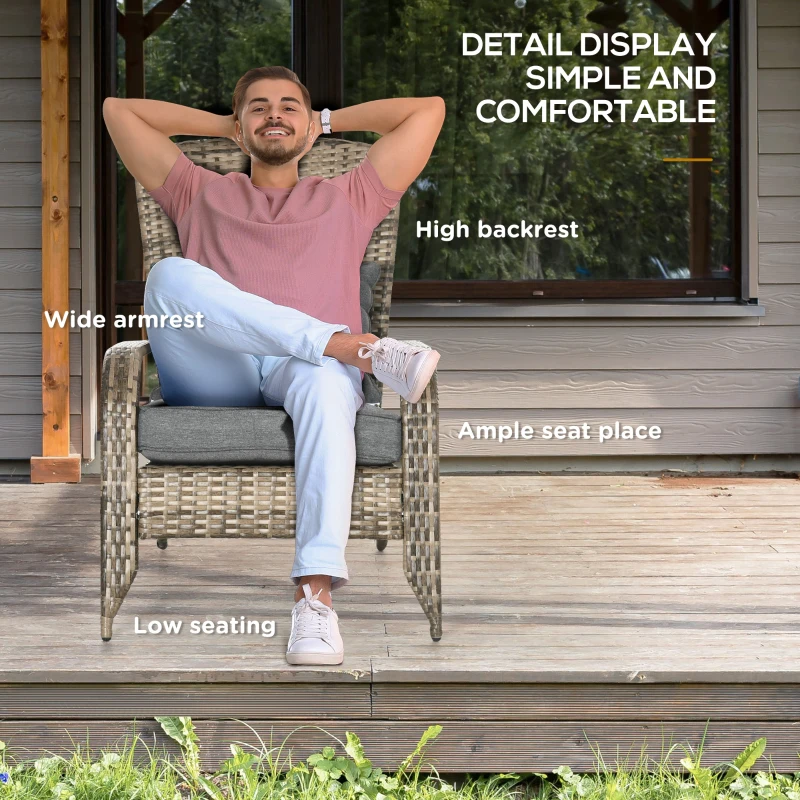 Outsunny Wicker Adirondack Chair, PE Rattan Outdoor Fire Pit Chair Muskoka Chair with Cushions, Mixed Grey