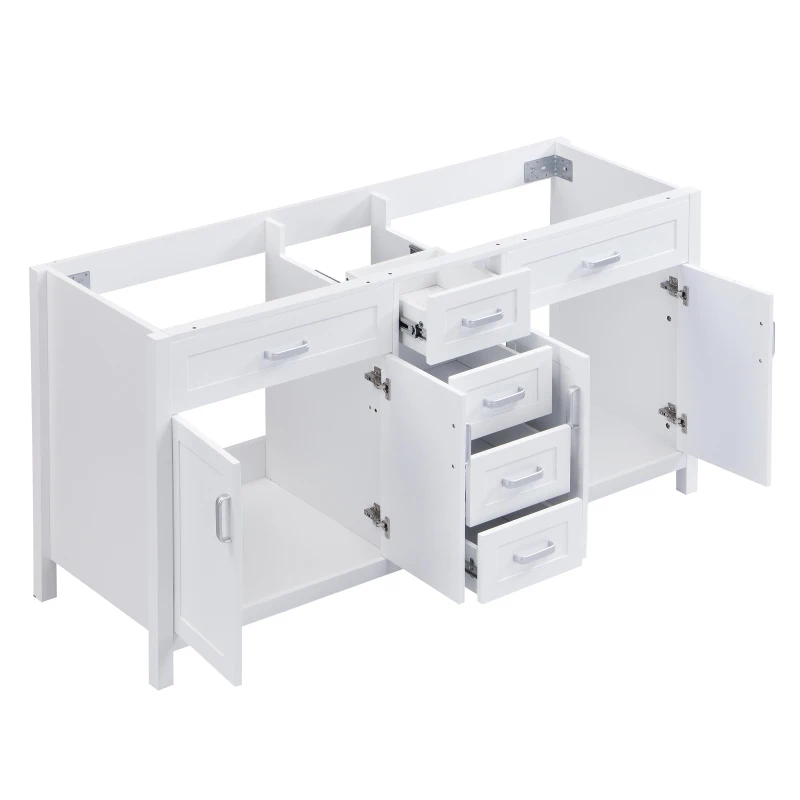 Bathroom Vanity Cabinet Base with 4 Drawers and 4 Doors, Soft Close Storage Cabinet for Traditional Décors, 58.5'' L x 19'' W x 31.5'' H, White