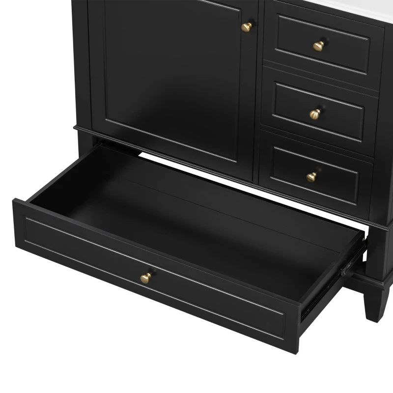 Spacious Bathroom Vanity with 3 Drawers and One-Door Cabinet, Freestanding Cabinet for Small Bathrooms, 36" L x 18.5" W x 33.5" H, Black