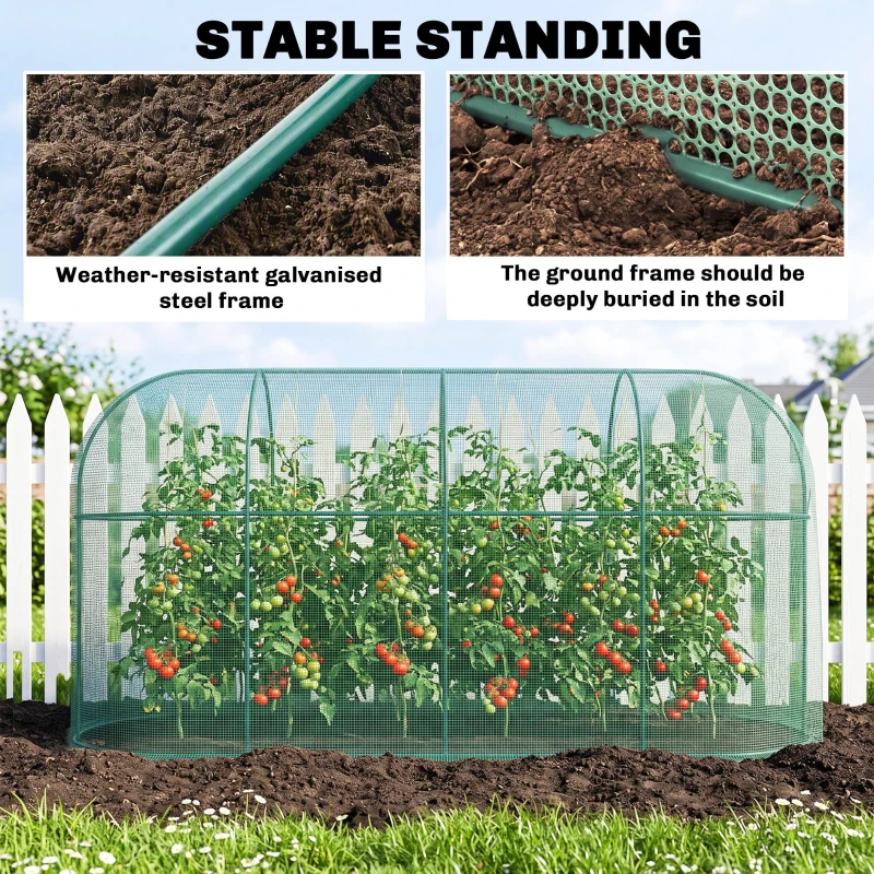 Outsunny 9.8' x 3.3' Plant Protector Tent, Crop Cage with Zipped Door and Ground Stakes for Garden, Yard, Lawn