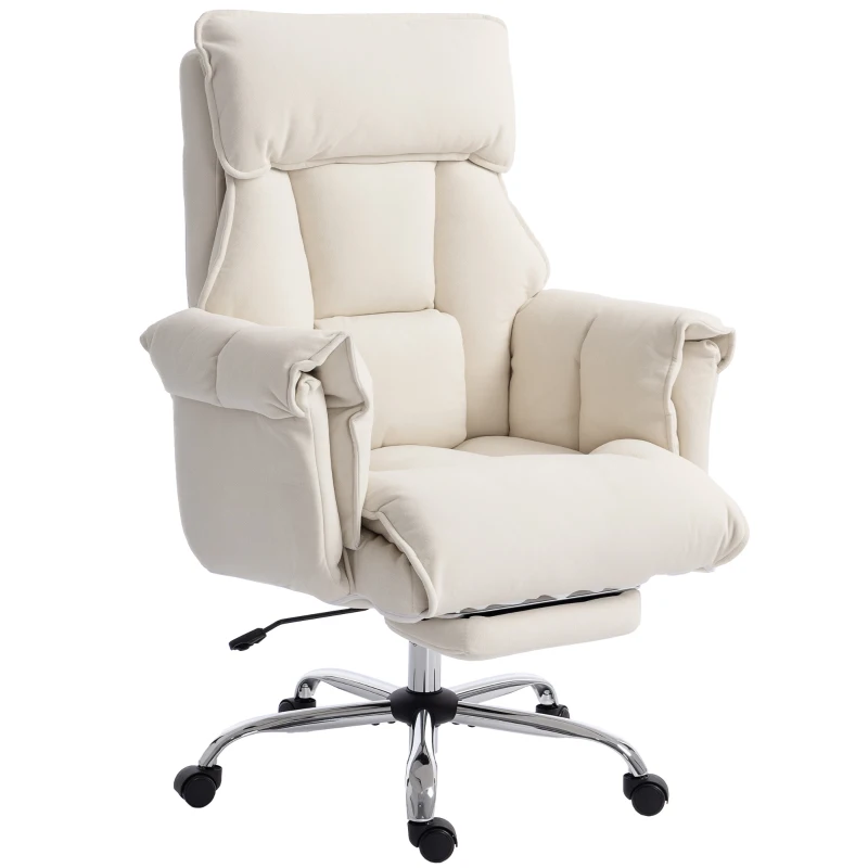 HOMCOM Desk Chair, Computer Office Chair with Footrest, Adjustable Backrest and Headrest, Cream White