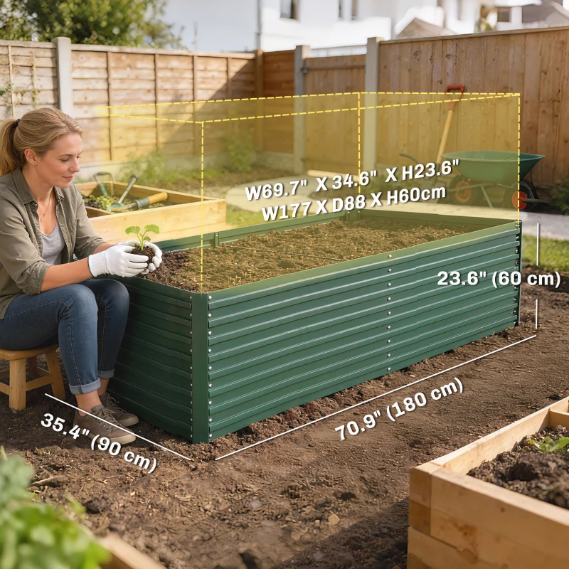 Outsunny 6' x 3' x 2' Raised Garden Bed, Set of 2 Galvanized Planter Box for Vegetables, Flowers, Herbs, Green
