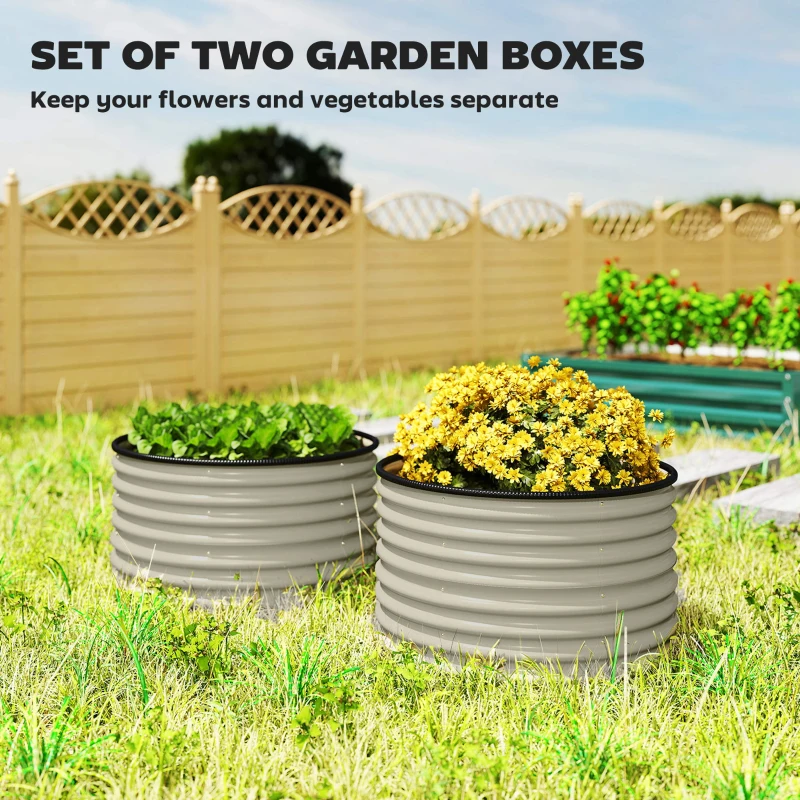 Outsunny Set of 2 Raised Garden Bed, Metal Planter Box with Safety Edging, Easy-to-assemble Stock Tank, Cream White