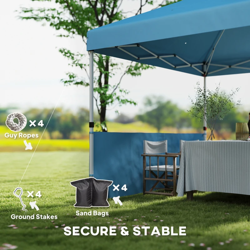 Outsunny 10' x 10' Pop Up Canopy Tent with 2 Half Sidewalls, UV50+ Instant Sun Shelter with Wheeled Carry Bag, Sea Blue