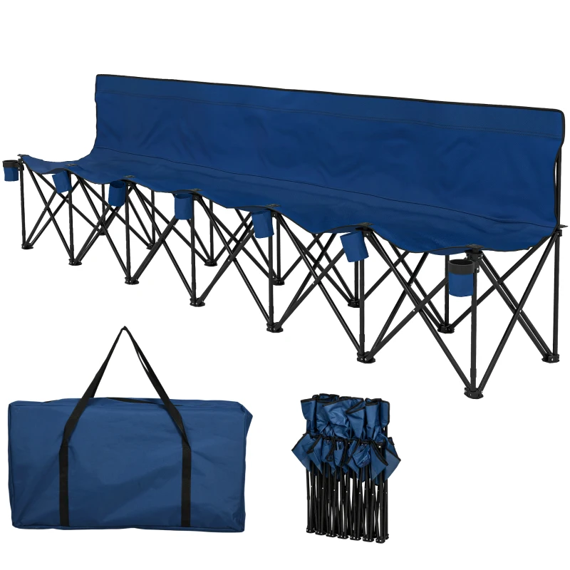 Outsunny 6 Seat Folding Camping Chair with Cup Holder and Carrying Case for Camping, Picnic, Sports Events, Blue