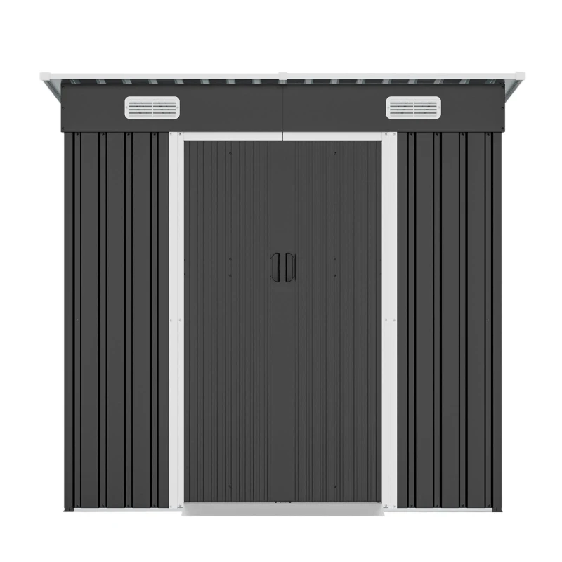 6x4ft Metal Shed with Ventilation Grilles and Sturdy Threshold, Galvanized Steel Outdoor Storage with Sliding Double Doors,77'' L x 48'' W x 71'' H, Black