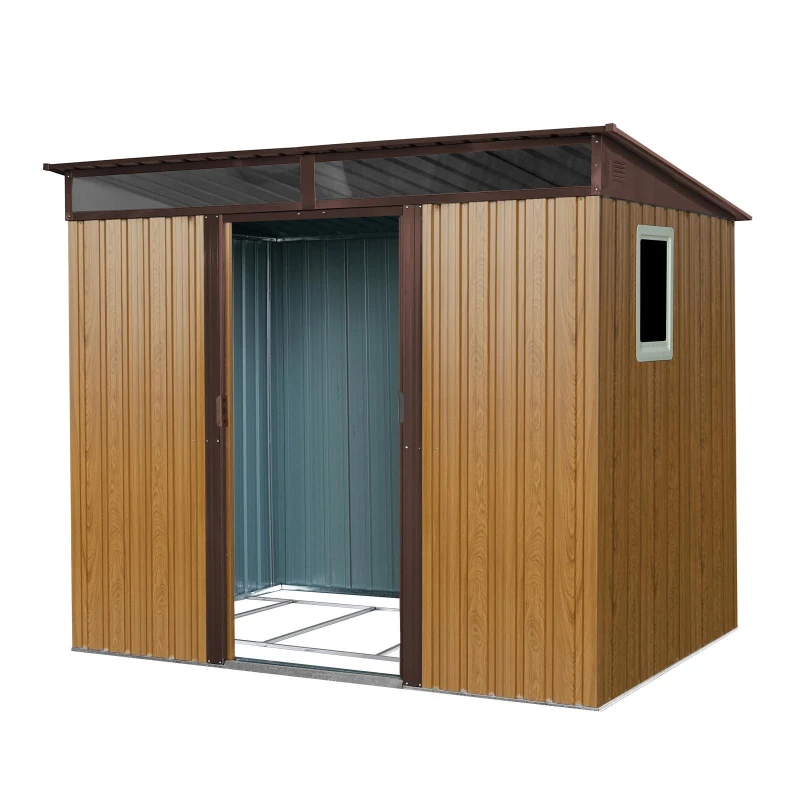 Outdoor Metal Storage Shed with Vents and Metal Foundation Frame, Spacious Weatherproof Steel Tool Room with Window, 93.5'' L x 68.5'' W x 77'' H, Coffee