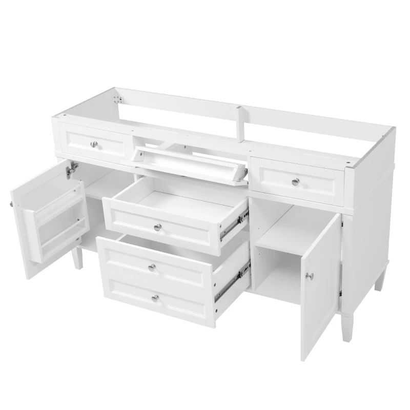 Bathroom Vanity Cabinet with Smooth-Glide Drawers, Freestanding Storage Cabinet with Adjustable Shelves, 58.5'' L x 19'' W x 32'' H, White