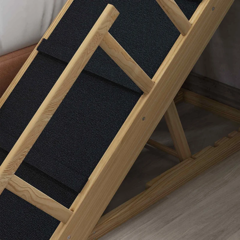 PawHut Dog Ramp, Adjustable Height Pet Steps, Foldable Dog Stairs with Non-slip Mat for Small to Large Dogs