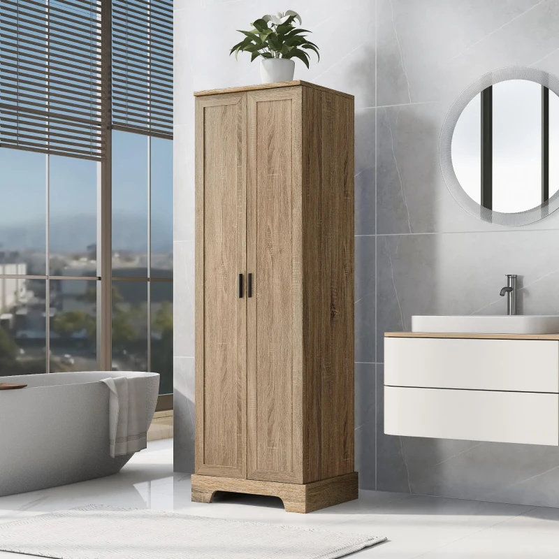 Multi-functional Storage Cabinet with Adjustable and Fixed Shelves, Tall Organizer Cabinet for Bathroom and Office, 23.5'' L x 17'' W x 71'' H, Brown