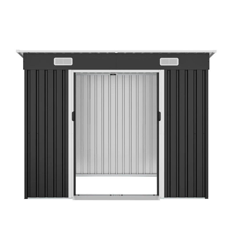 Outdoor Metal Storage Shed with Sliding Double Doors, Galvanized Steel Tool House with Lock‑Ready Holes, 94'' L x 48.5'' W x 71'' H, Black