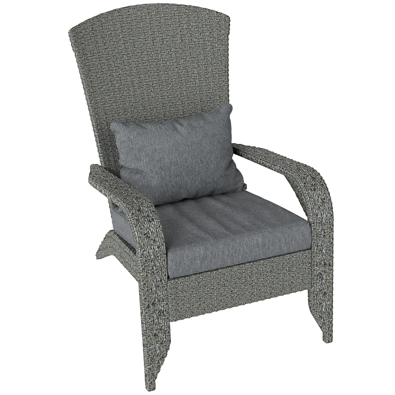 Outsunny Wicker Adirondack Chair, PE Rattan Outdoor Fire Pit Chair Muskoka Chair with Cushions, Heather Grey