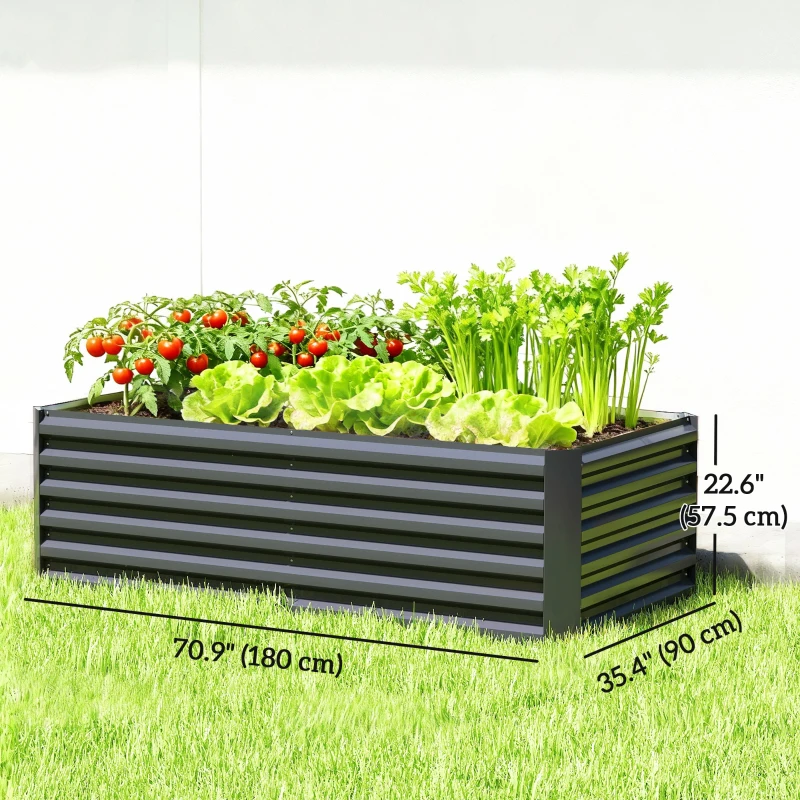 Outsunny 6' x 3' x 2' Raised Garden Bed, Galvanized Planter Box for Growing Flowers, Herbs and Vegetables, Dark Grey