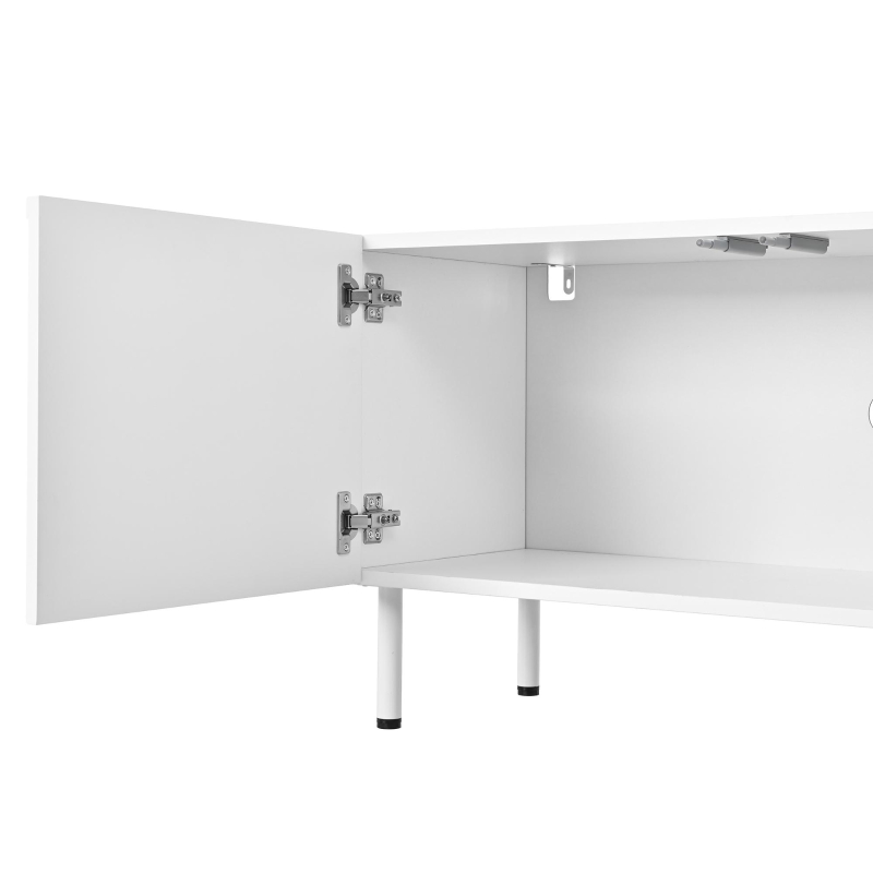 Low-Profile TV Cabinet with 4 Doors and 2 Internal Storage Compartments, Modern TV Stand with PB and MDF Construction, 71'' L x 14'' W x 19.5'' H, White