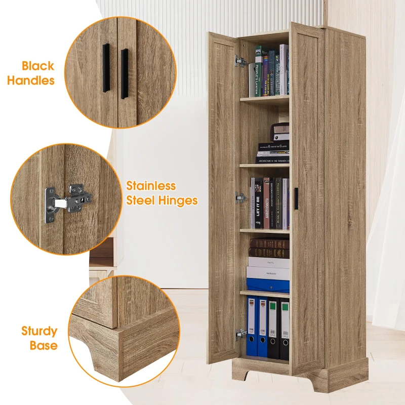 Multi-functional Storage Cabinet with Adjustable and Fixed Shelves, Tall Organizer Cabinet for Bathroom and Office, 23.5'' L x 17'' W x 71'' H, Brown