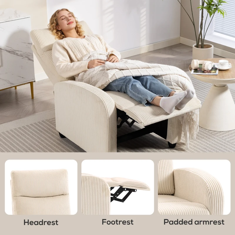 HOMCOM Fabric Recliner Chair Manual Home Theater Seating Single Reclining Sofa Chair with Padded Seat for Living Room, Beige