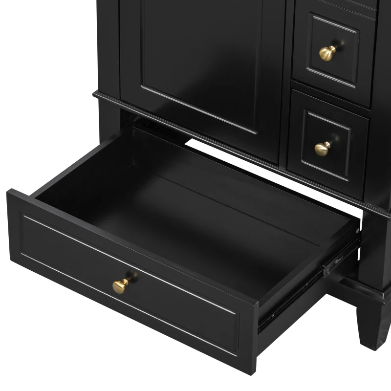Spacious Bathroom Vanity with 3 Drawers and One-Door Cabinet, Freestanding Cabinet for Small Bathrooms, 24" L x 18.5" W x 34" H, Black