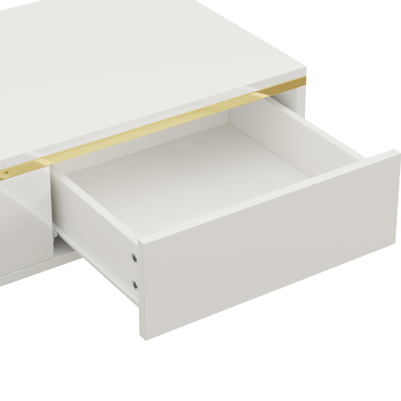 Modern High-Gloss Coffee Table with Hidden Dual Drawers, Stain-Resistant Center Table with Metal Legs, 39.5'' L x 19.5'' W x 14'' H, White