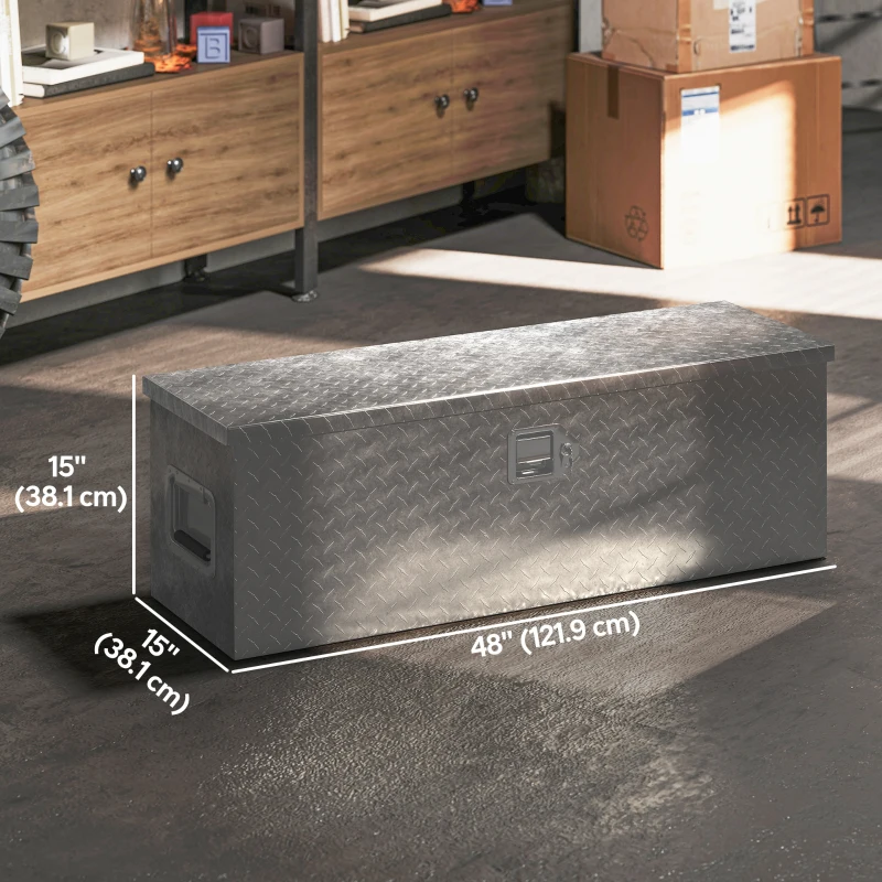 HOMCOM 48 Inch Truck Bed Tool Box, Heavy Duty Aluminum Diamond Plate Trailer Tongue Box with Side Handle and Locks Keys