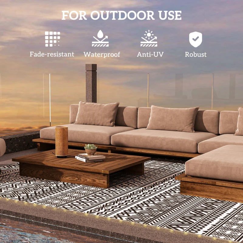 Outsunny Outdoor Rug Carpet with USB Lights Reversible Patio Rug with Carry Bag for Camping 12' x 9'