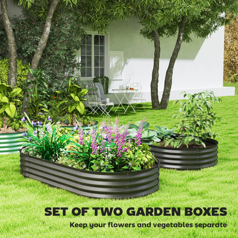 Outsunny 6' x 3' x 1' Large Outdoor Planter Box, Galvanized Raised Garden Bed with Metal Plant Stake, Dark Grey