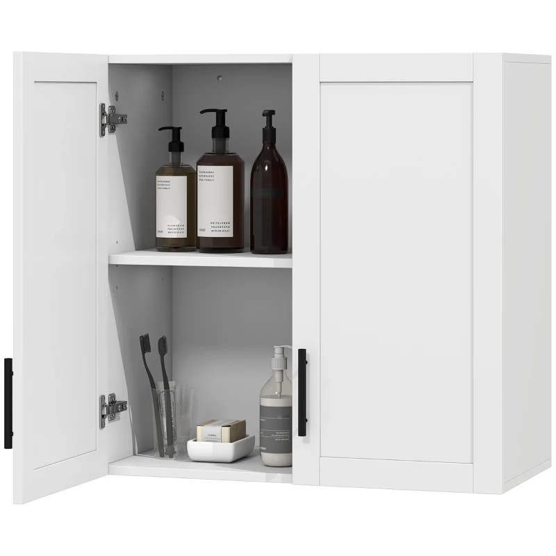 HOMCOM Simple Medicine Cabinet Wall Mounted, Bathroom Wall Cabinet with 2 Doors and Adjustable Shelf Storage, White