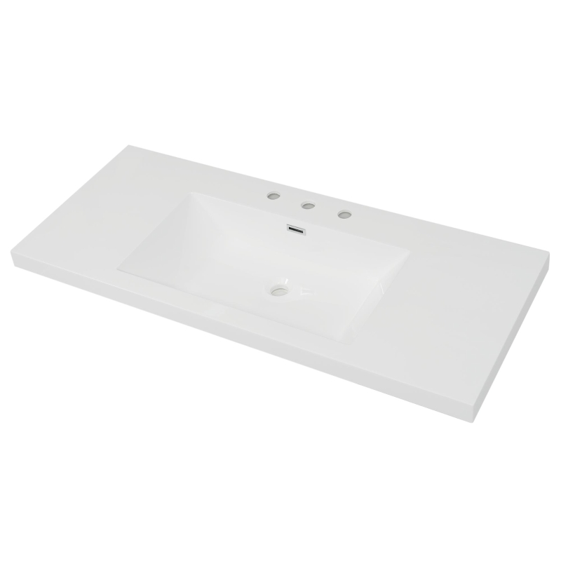 Resin Vanity Top with Integrated Basin, Pre-Drilled Sink Top with Built-In Overflow, 47'' L x 19.5'' W x 7'' H, White