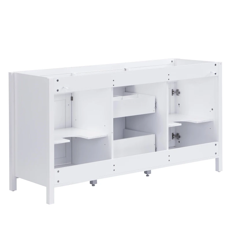 59-inch Bathroom Vanity Cabinet with Soft-Close Hinges, Divider Drawer Storage Console with Sturdy MDF Construction, 58.5'' L x 19'' W x 31.5'' H, White