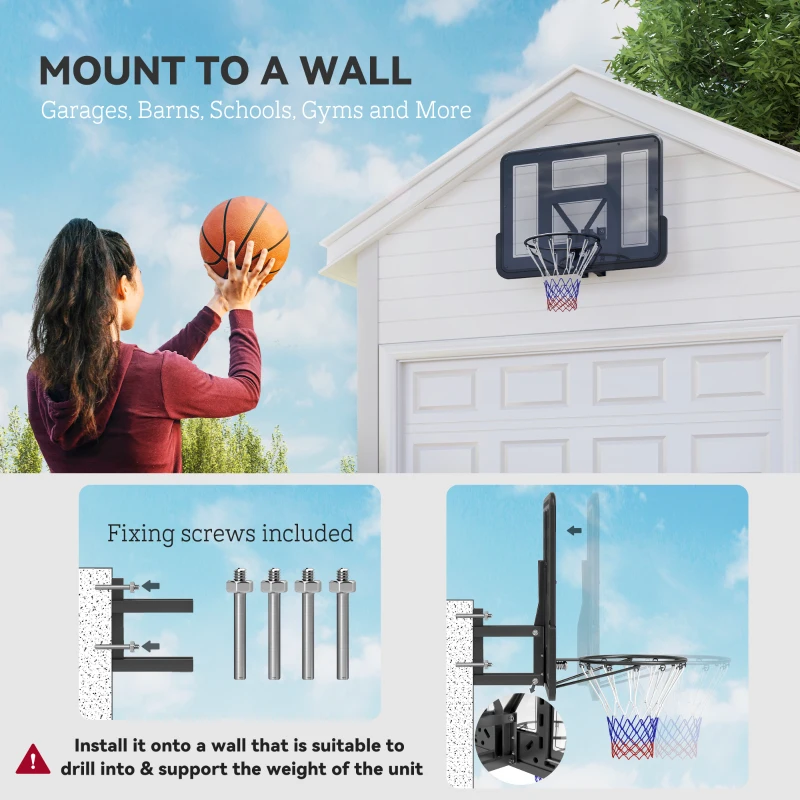 Soozier Wall Mounted Basketball Hoop, Basketball Goal Combo Kit with 43" Reinforced Shatter Resistant Backboard and All Weather Net for Indoor or Outdoor Use