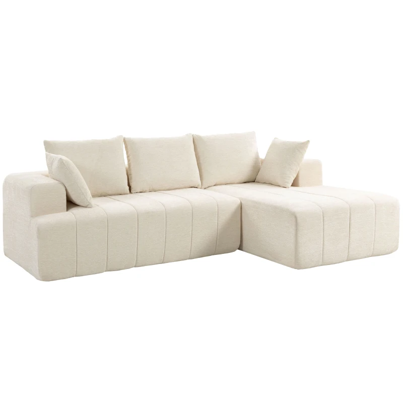 HOMCOM 101" Modular Sectional Sofa with Chaise, Chenille Boneless Cloud Sofa Bed, 3 Seater L-Shaped Couch, No Assembly, Beige