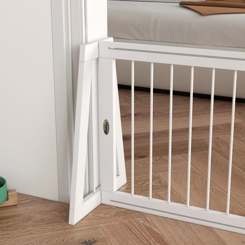 PawHut 28"-75" Freestanding Wooden Pet Gate with Support Feet & Non-Slip Mats for Indoor, Stairway, Doorway, White