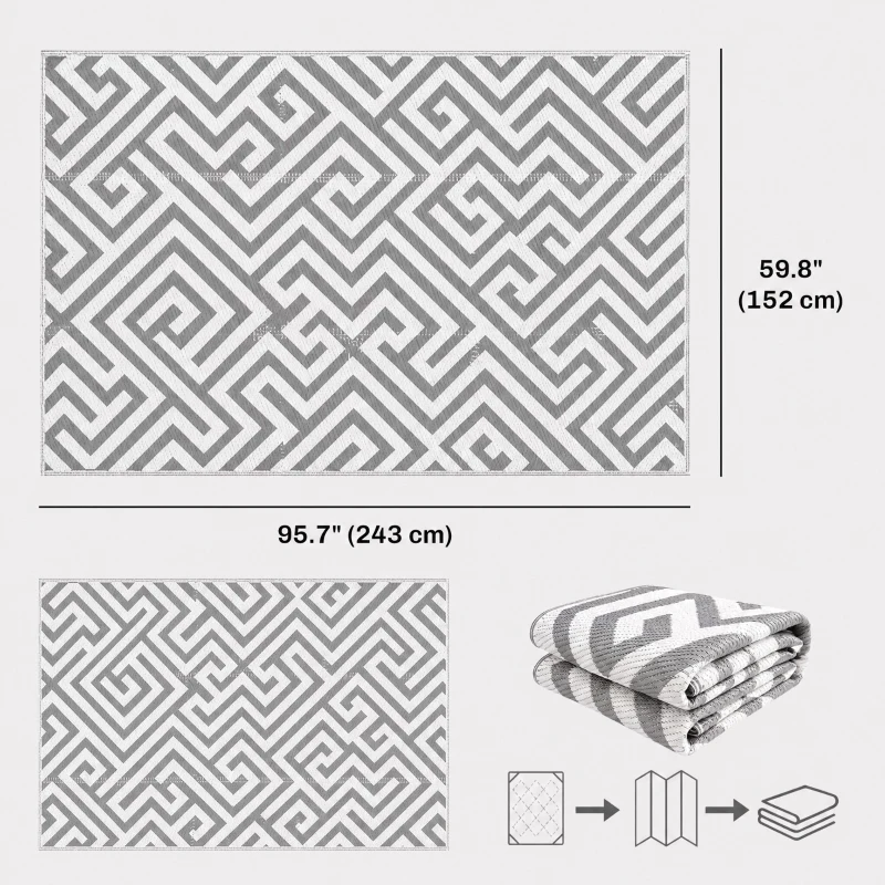 Outsunny Reversible Outdoor RV Rug, Patio Floor Mat, 5' x 8' Plastic Straw Rug for Backyard, Deck, Beach, Camping, Grey & White